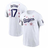 Men's Los Angeles Dodgers #17 Shohei Ohtani White 2025 Tokyo Series Name & Number T-Shirt,baseball caps,new era cap wholesale,wholesale hats
